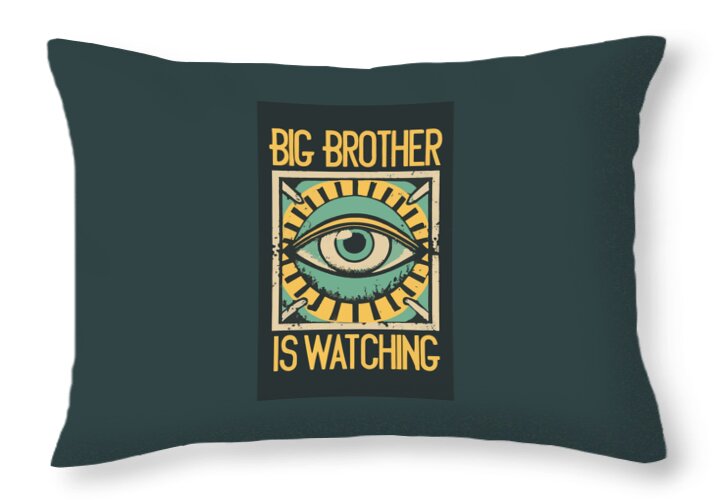 Teal throw pillow with centered 'Big Brother is Watching' eye graphic
