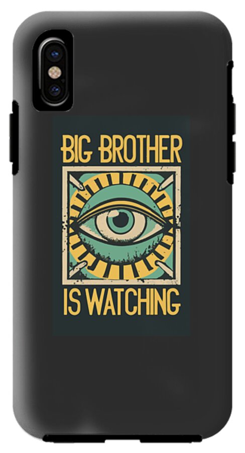 Matte black phone case with “Big Brother is Watching” eye graphic, dual side grip cutout.