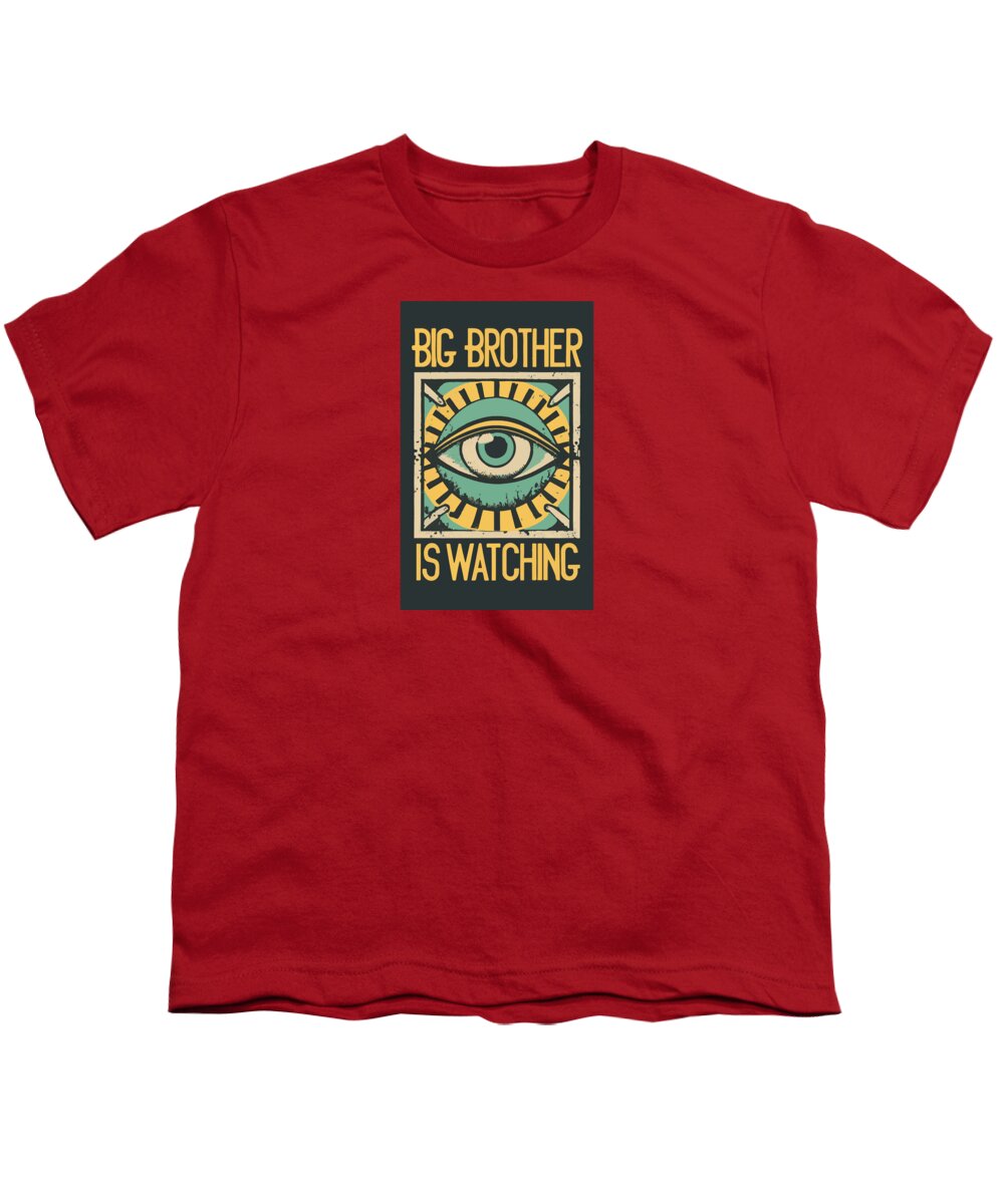 Red youth T-shirt with 'Big Brother is Watching' eye graphic