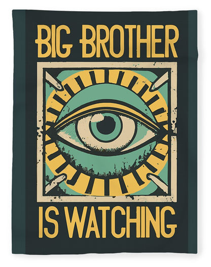 Big Brother is Watching throw blanket with centered teal eye and yellow lettering