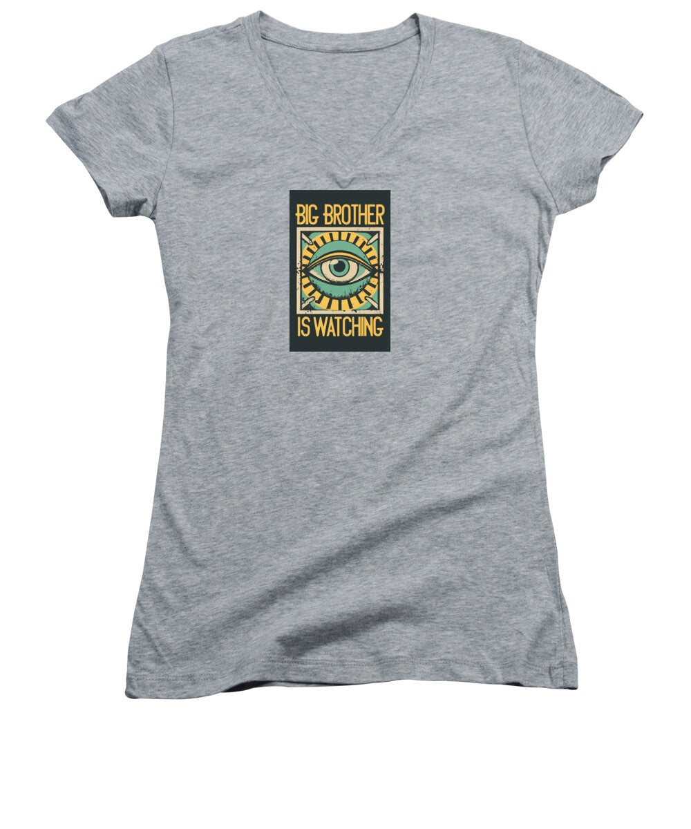 Heather gray women's v-neck T-shirt with square eye graphic and text