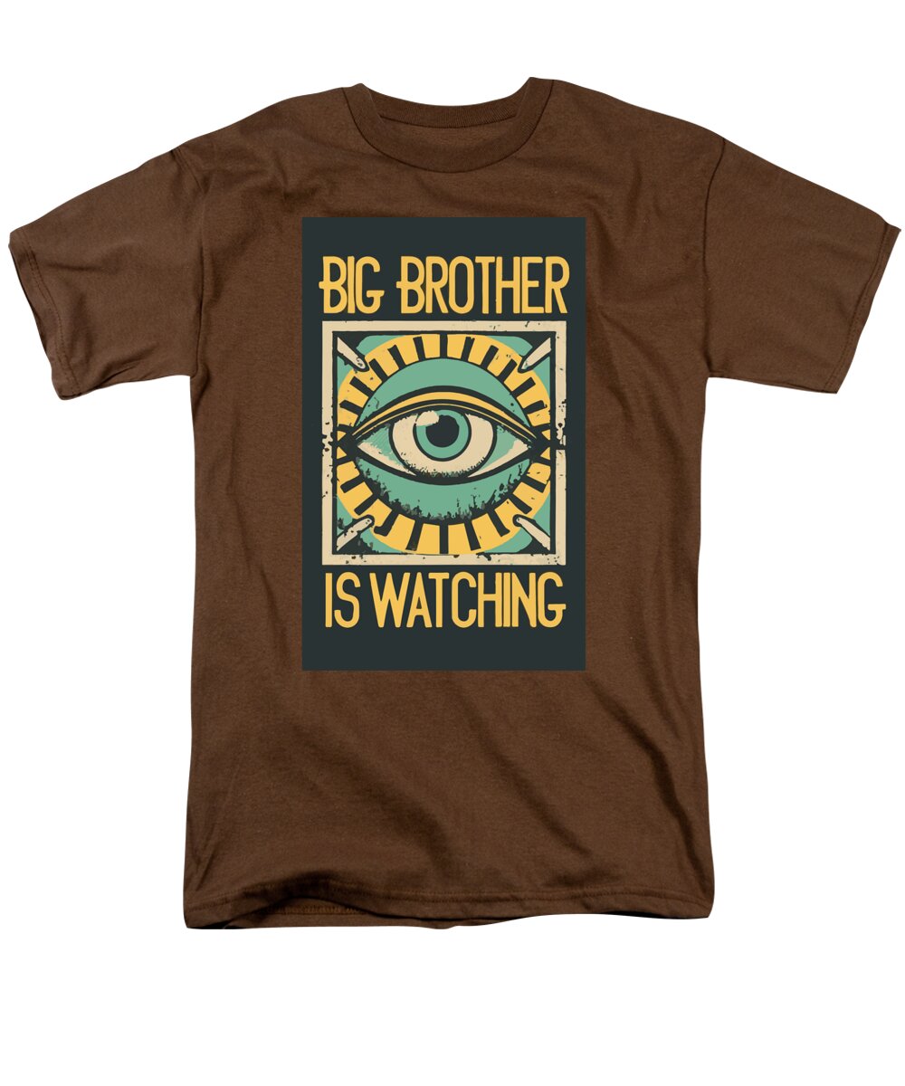 Men's T-shirt in coffee brown with 'Big Brother is Watching' eye graphic
