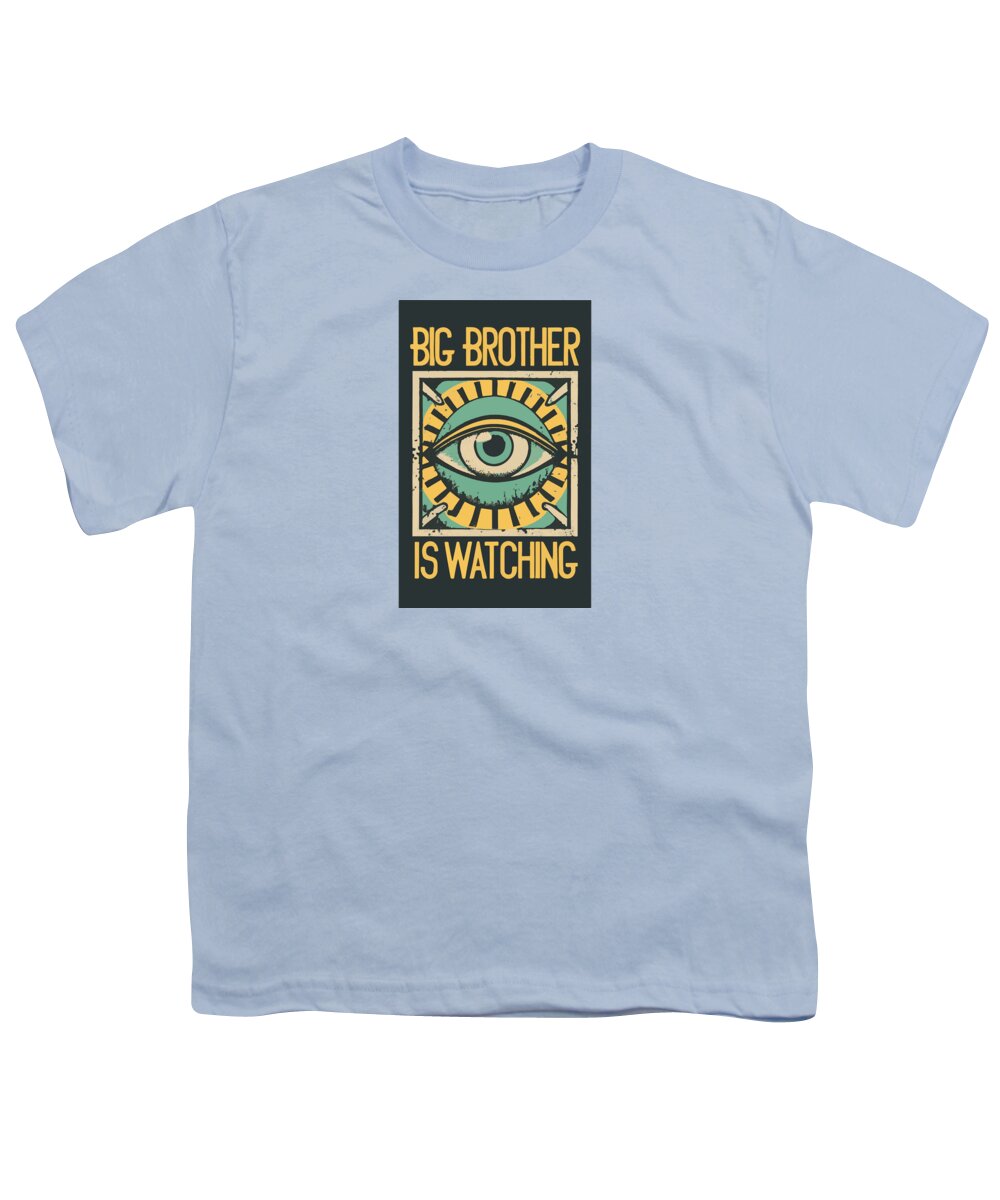 Light blue youth T-shirt with 'Big Brother is Watching' eye graphic