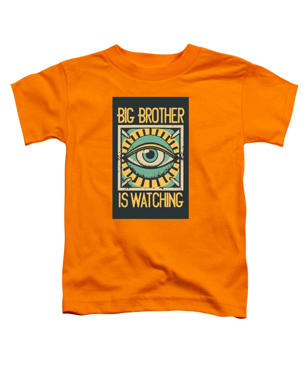 Orange toddler T-shirt with 'Big Brother is Watching' eye graphic in front