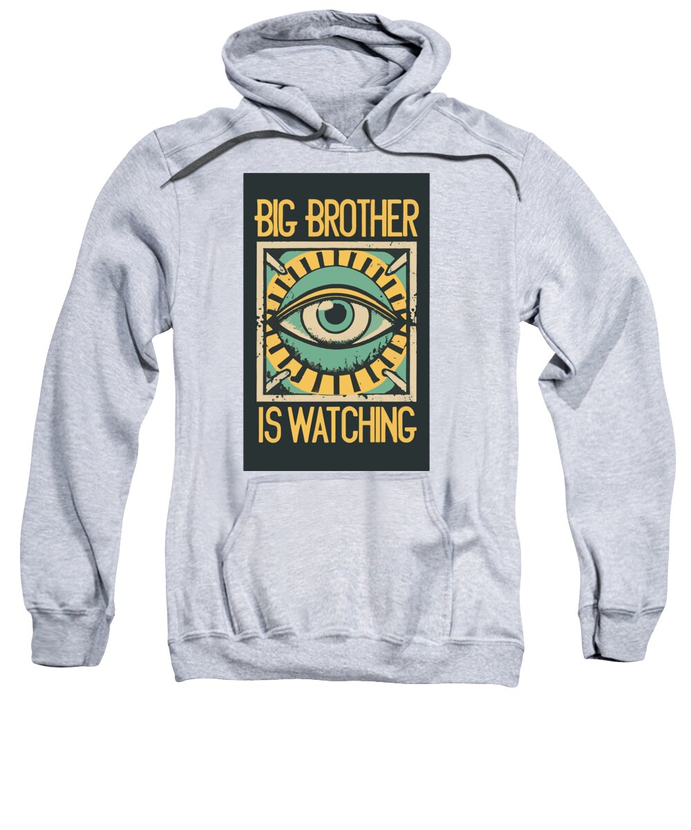 Heather gray pullover hoodie with large front eye graphic and centered text