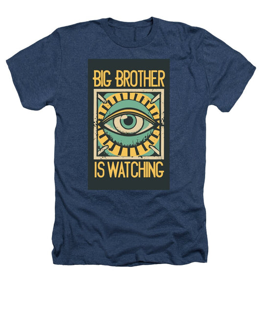 Navy t-shirt with “Big Brother is Watching” eye graphic