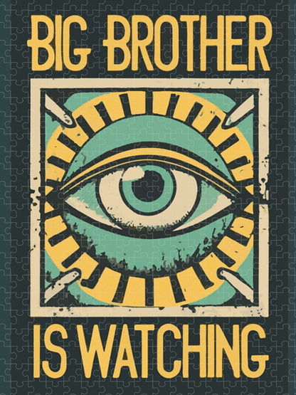 Jigsaw puzzle box with eye illustration and "BIG BROTHER" title at top