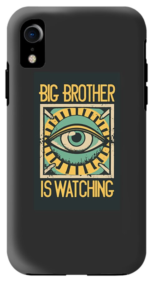 Matte black phone case with “Big Brother is Watching” eye graphic, single camera cutout.