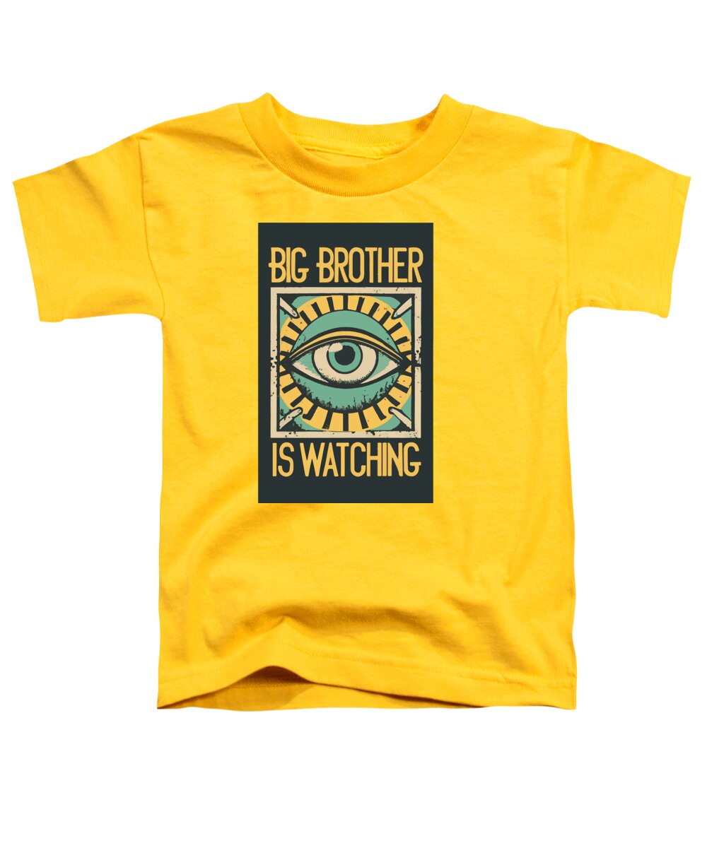 Yellow toddler T-shirt with “Big Brother is Watching” eye graphic