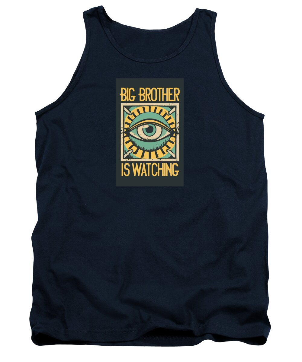 Navy tank top with crew neck and front eye graphic print in a dark square