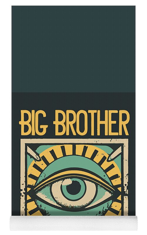 Yoga mat with Big Brother eye print on dark teal, visible grippy underside