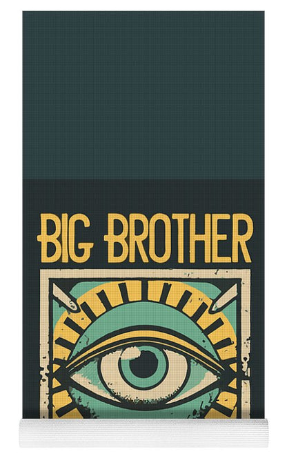 Yoga mat with Big Brother eye print on dark teal, visible grippy underside