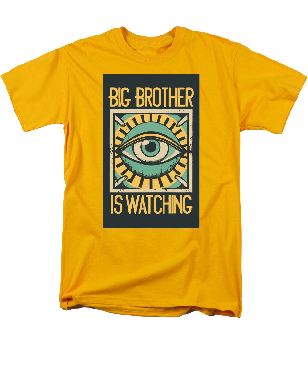 Men's T-shirt in yellow with 'Big Brother is Watching' eye graphic