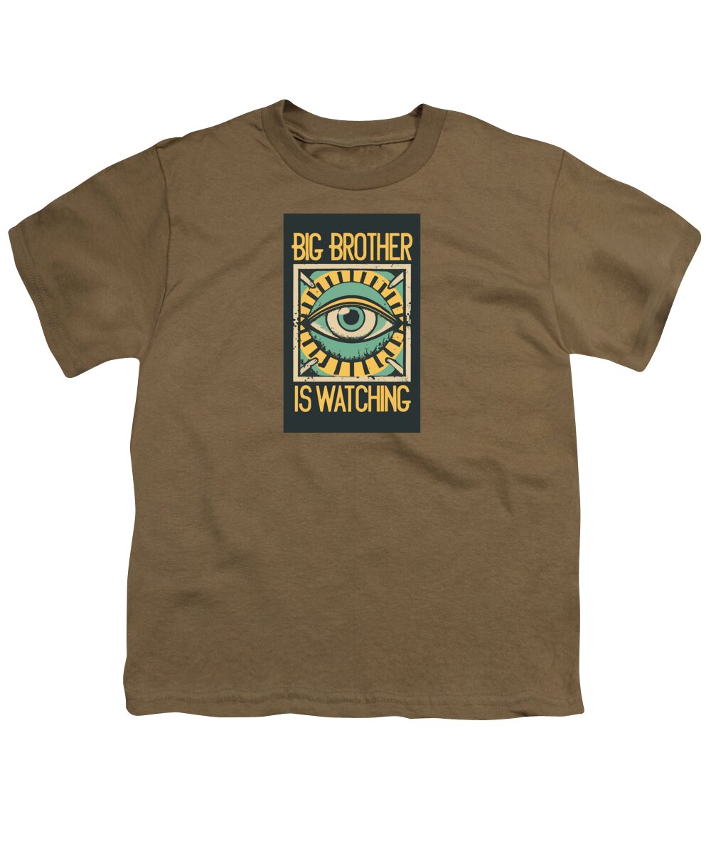 Brown youth T-shirt with 'Big Brother is Watching' eye graphic