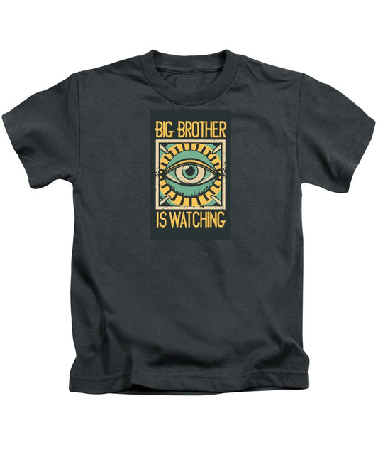 Kids charcoal T-shirt with 'Big Brother is Watching' eye graphic