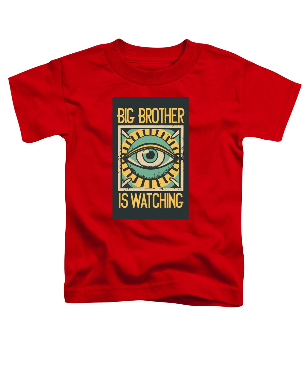 Red toddler T-shirt with 'Big Brother is Watching' eye graphic in front