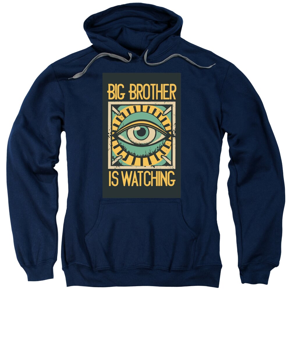 Navy pullover hoodie with large front eye graphic and matching text detail