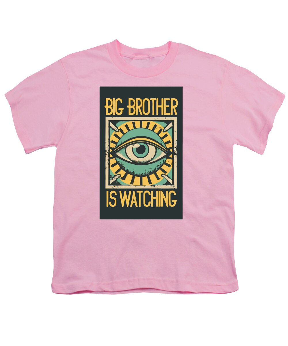 Pink youth t-shirt with colorful watching eye front graphic