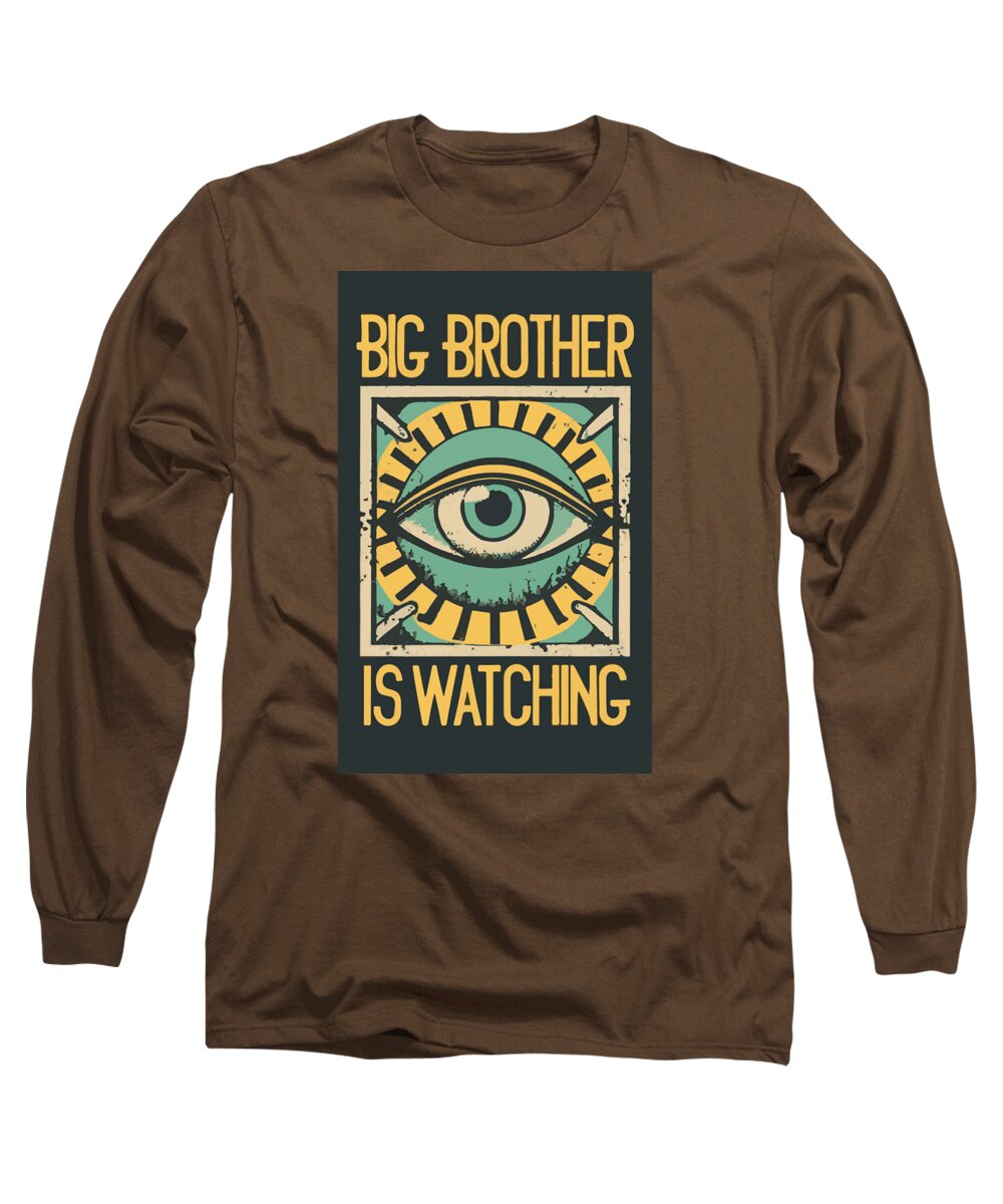 Coffee brown long-sleeve t-shirt with eye graphic and 'Big Brother is Watching' print