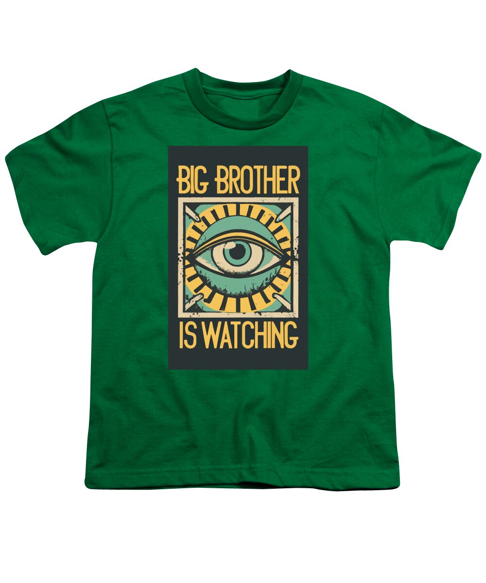 Youth t-shirt, kelly green, with front eye graphic and "Big Brother is Watching"