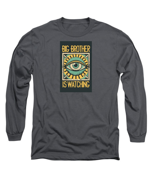 Charcoal long sleeve T-shirt with central square eye graphic print