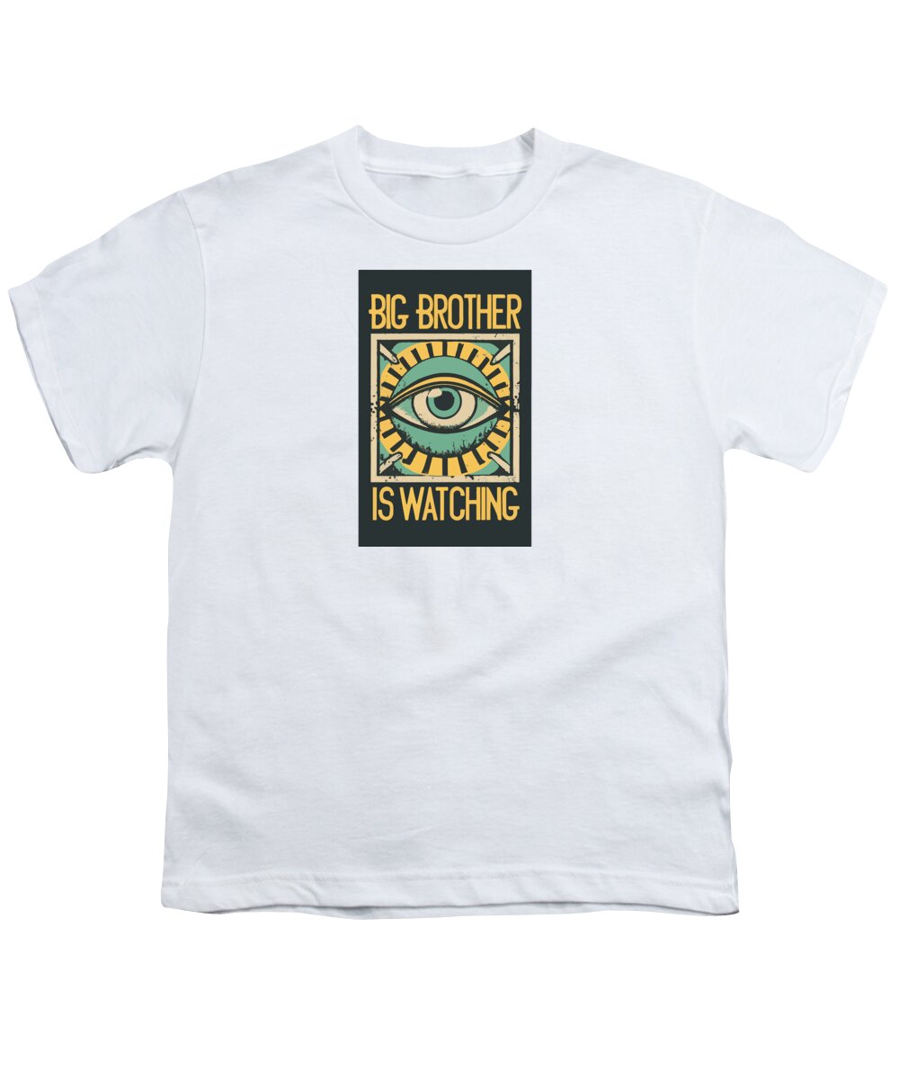 White youth T-shirt with 'Big Brother is Watching' eye graphic