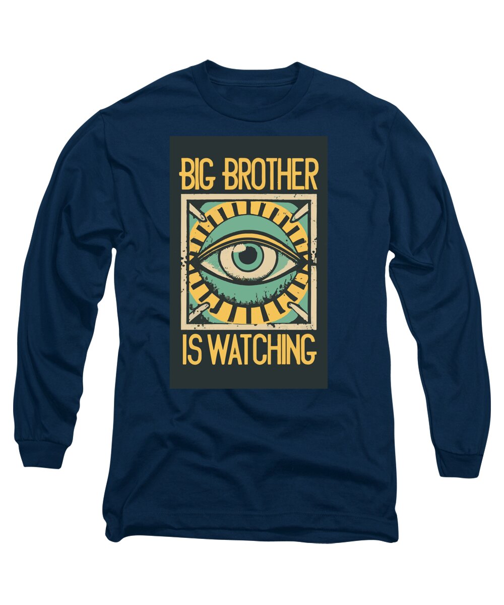 Navy long-sleeve t-shirt with eye graphic and 'Big Brother is Watching' print