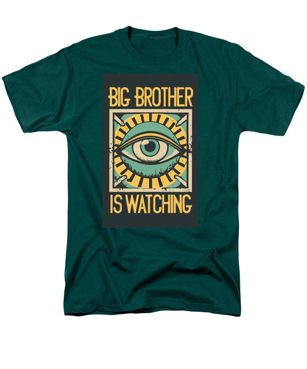 Men's T-shirt in hunter green with 'Big Brother is Watching' eye graphic