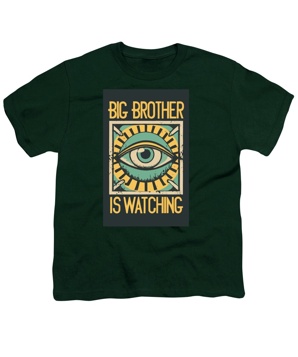 Youth t-shirt, hunter green, with front eye graphic and "Big Brother is Watching"