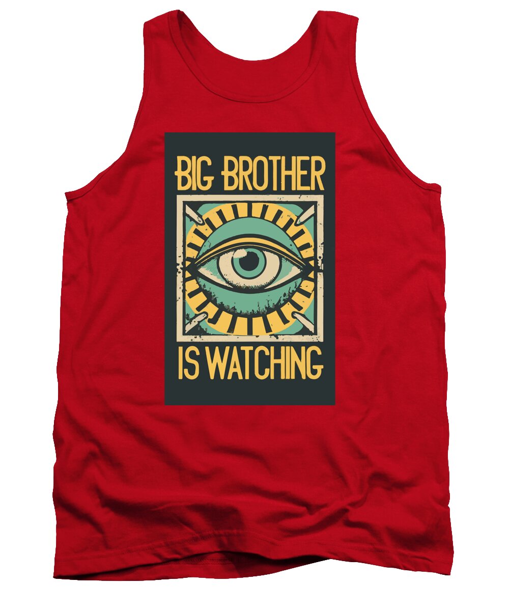 Red tank top with front eye graphic and 'Big Brother is Watching' print