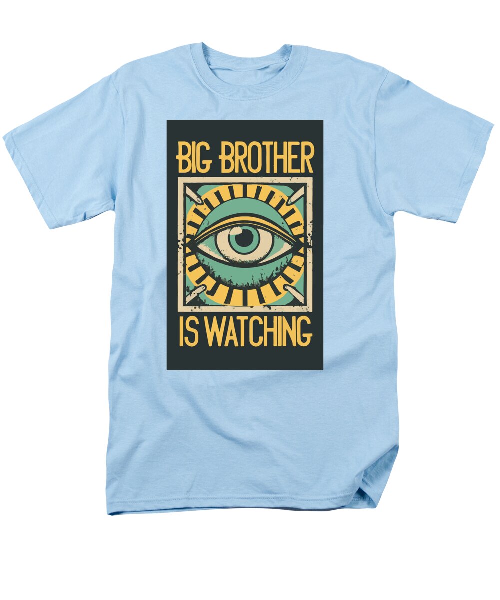 Light blue men’s t-shirt with “Big Brother is Watching” eye graphic on front