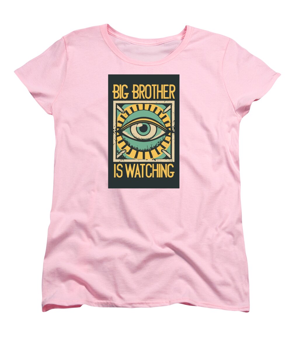 Pink women's T-shirt with eye slogan graphic, crew neck.