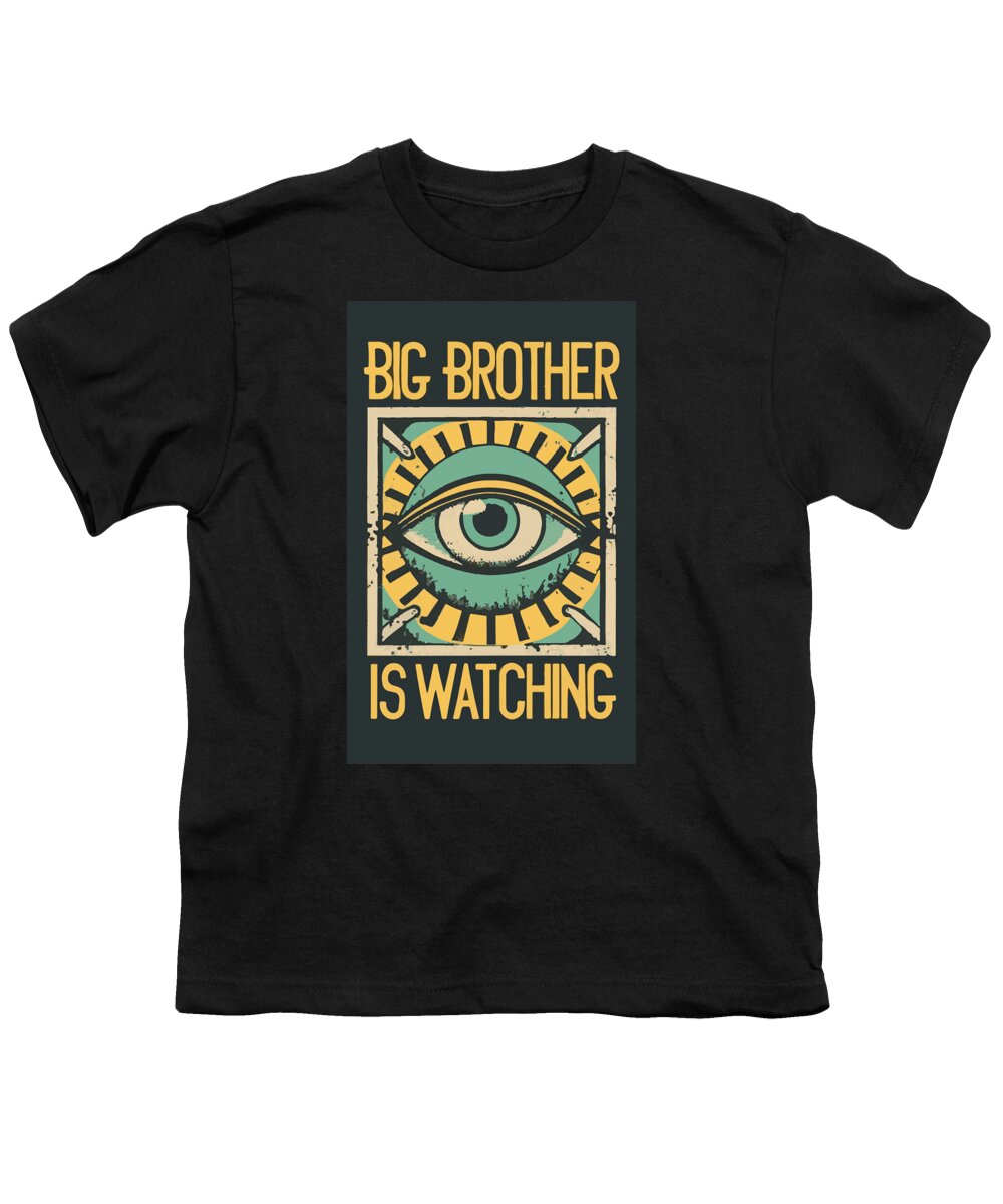 Youth t-shirt, black, with front eye graphic and "Big Brother is Watching"