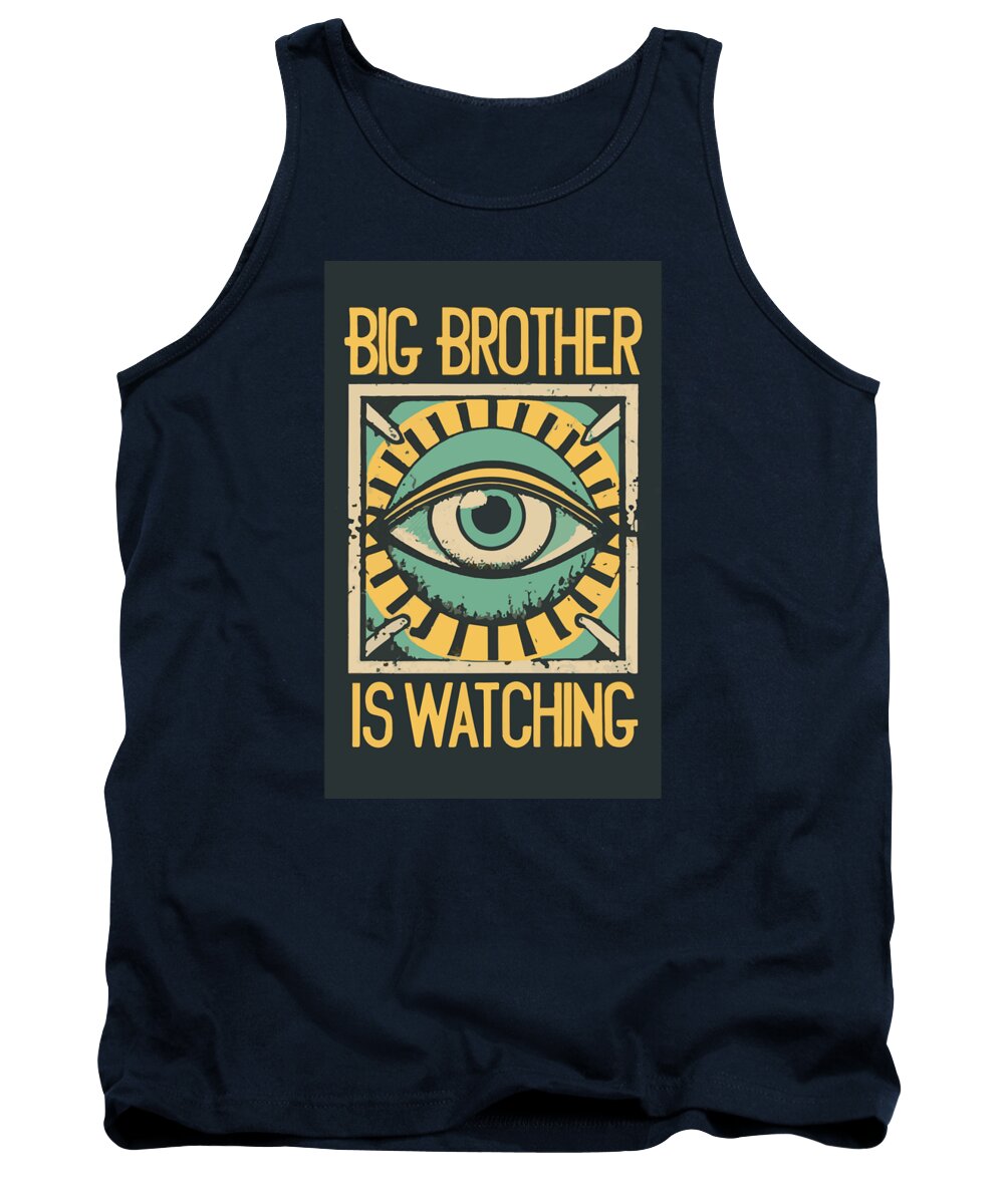 Dark navy tank top with front eye graphic and 'Big Brother is Watching' print
