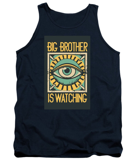 Dark navy tank top with front eye graphic and 'Big Brother is Watching' print