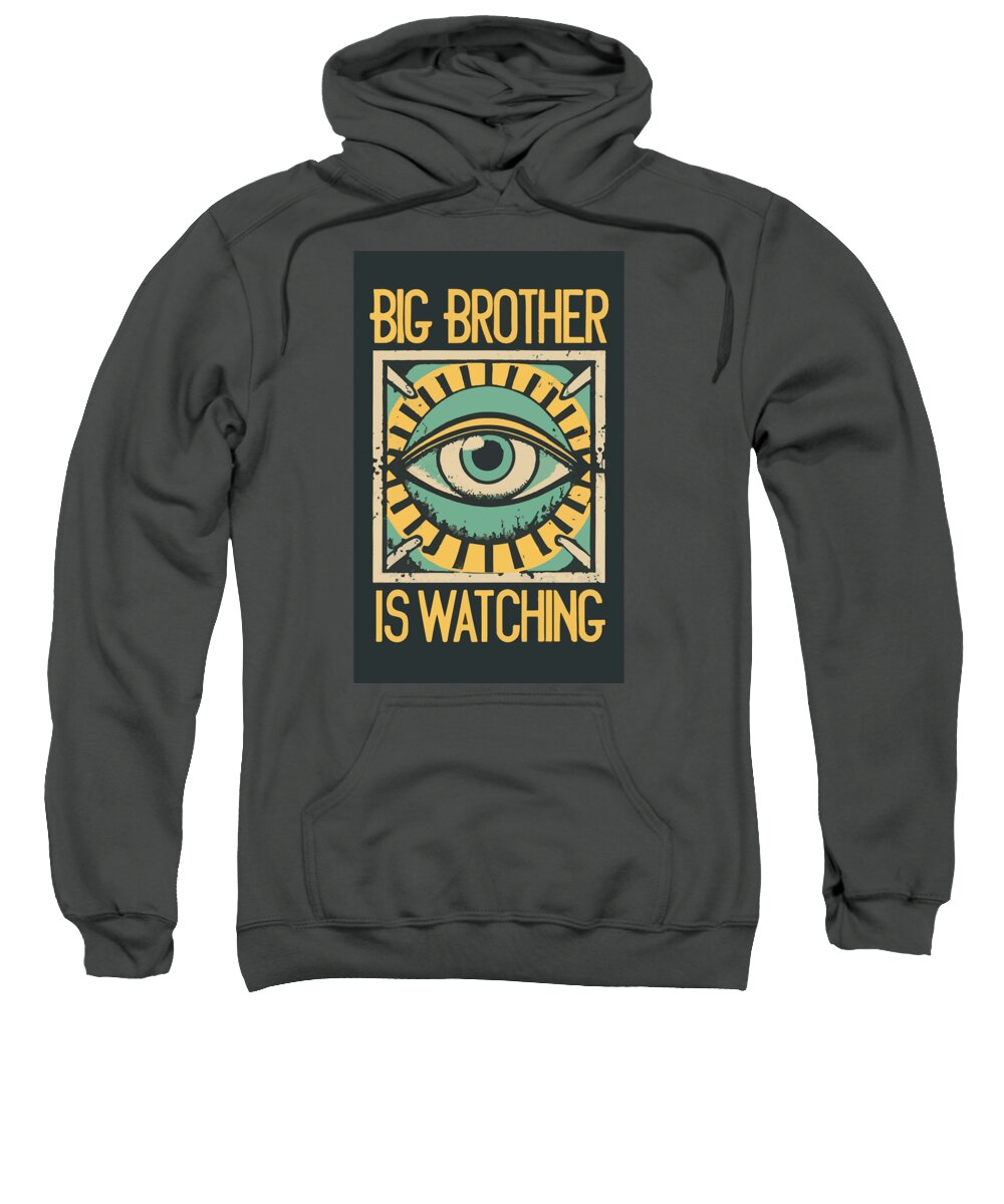 Charcoal pullover hoodie with large front eye graphic and centered text detail