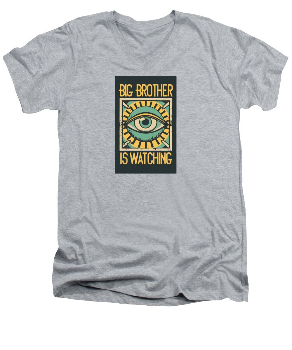 Men's heather gray v-neck t-shirt with eye graphic and text print