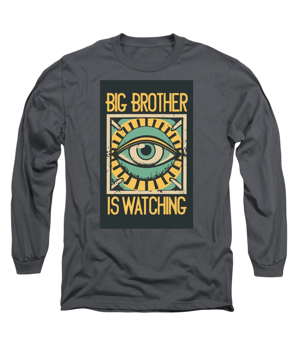 Charcoal long-sleeve t-shirt with eye graphic and 'Big Brother is Watching' print