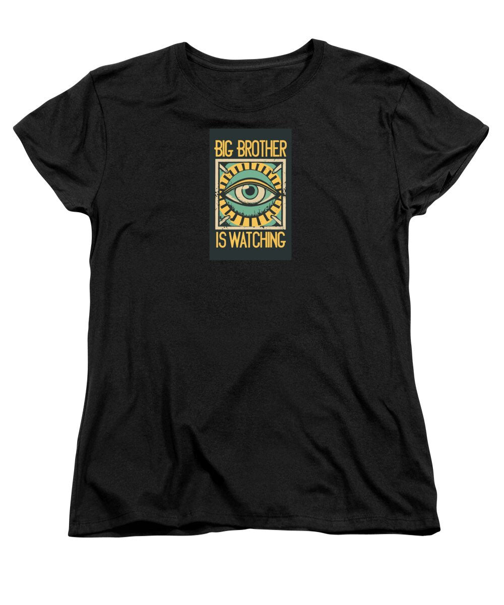 Women's black t-shirt with front eye graphic and text print