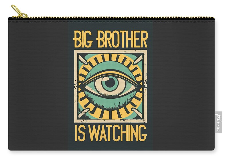 Black zip pouch with gold zipper, centered eye graphic and watch lettering