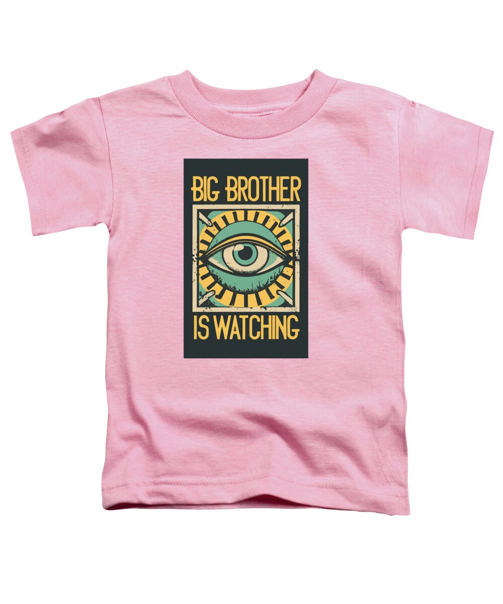 Pink toddler T-shirt with 'Big Brother is Watching' eye graphic in front