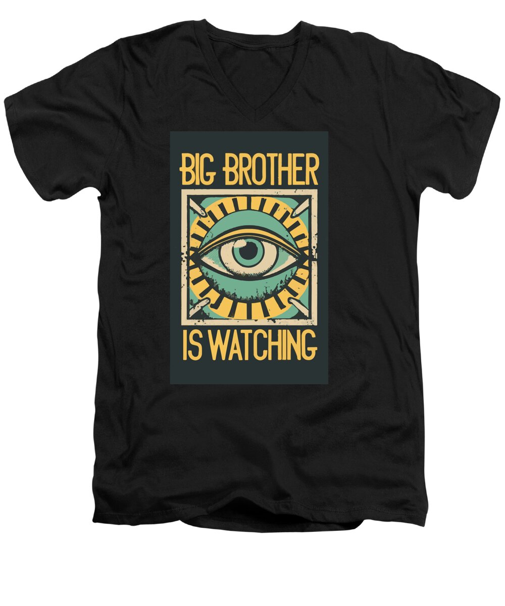 Men's black v-neck t-shirt, eye graphic with 'Big Brother is Watching' text