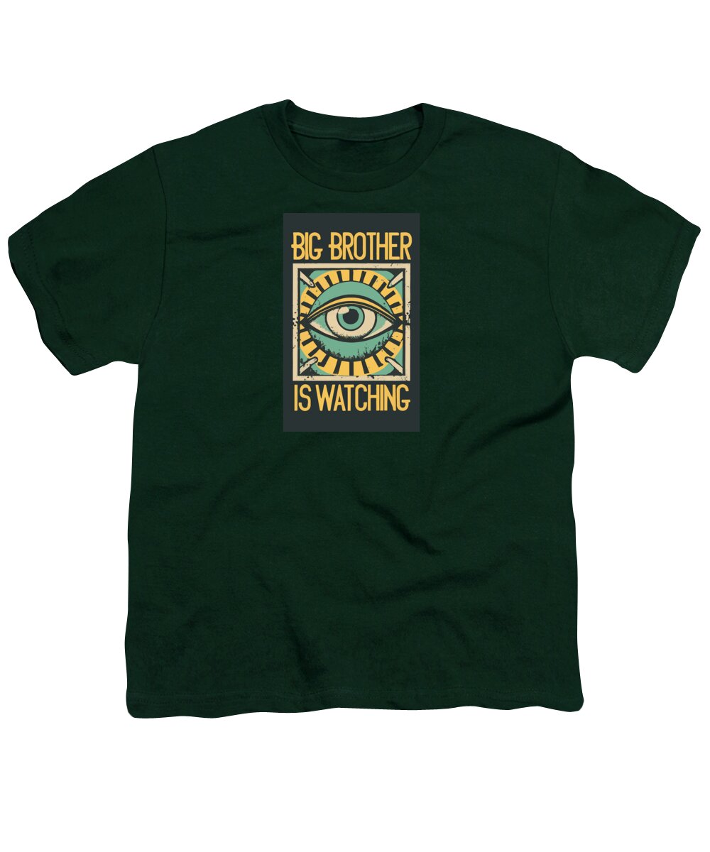 Youth T-shirt in dark green with centered eye graphic print