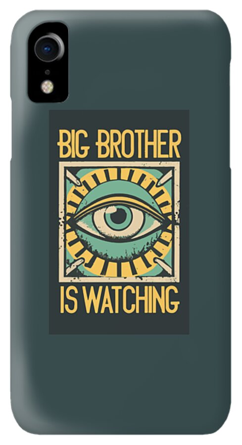Dark teal phone case featuring eye graphic and 'IS WATCHING' text; one-camera module.