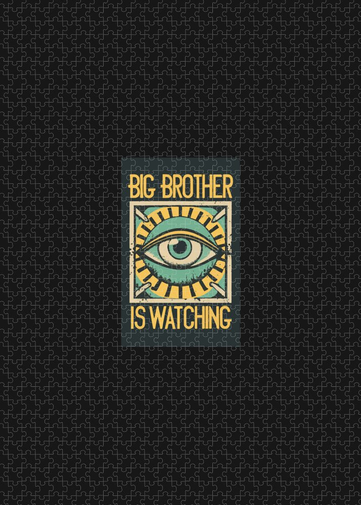 Puzzle with small eye icon and “BIG BROTHER IS WATCHING” text