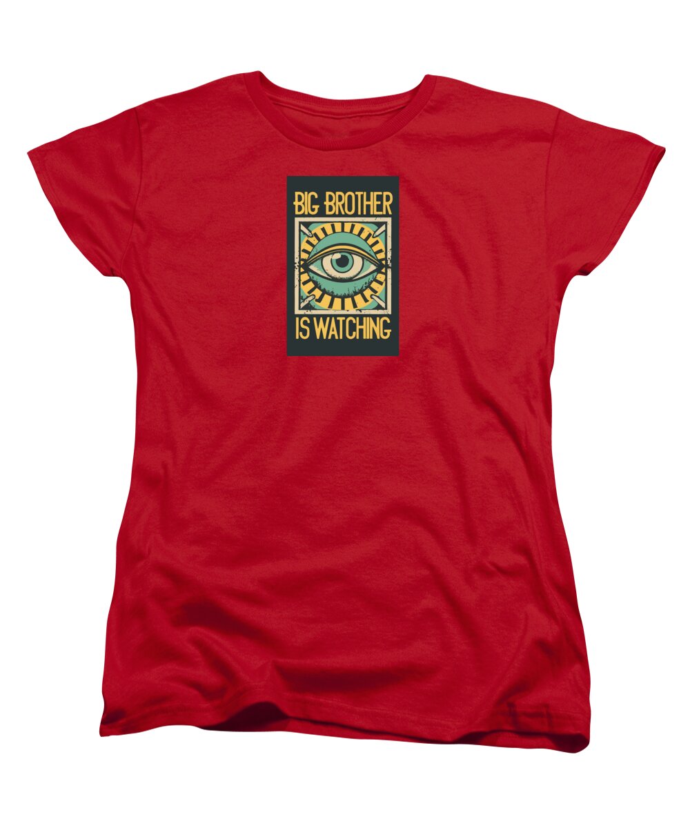 Women's red t-shirt with front eye graphic and text print