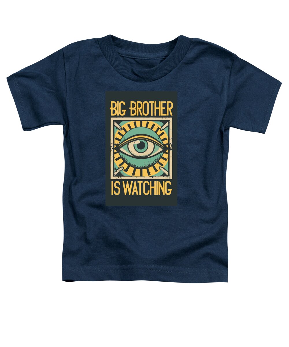 Navy toddler T-shirt with 'Big Brother is Watching' eye graphic in front