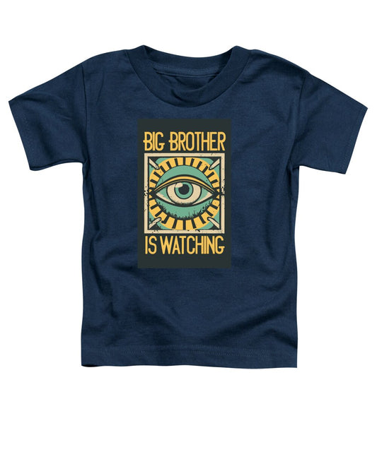 Navy toddler T-shirt with 'Big Brother is Watching' eye graphic in front