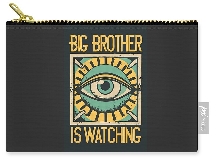 Black zip pouch with gold zipper and Big Brother is Watching eye graphic