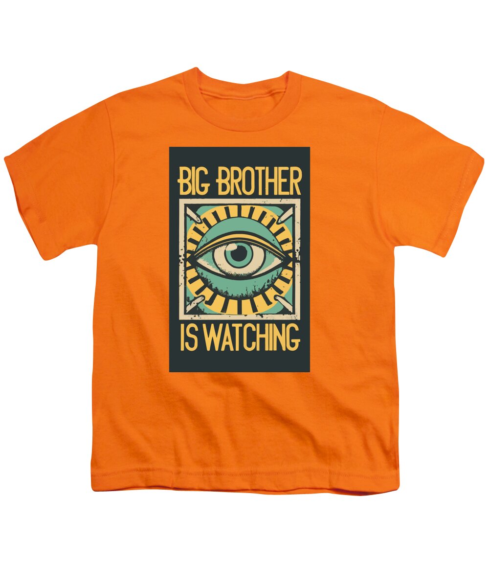 Orange youth t-shirt with colorful watching eye front graphic